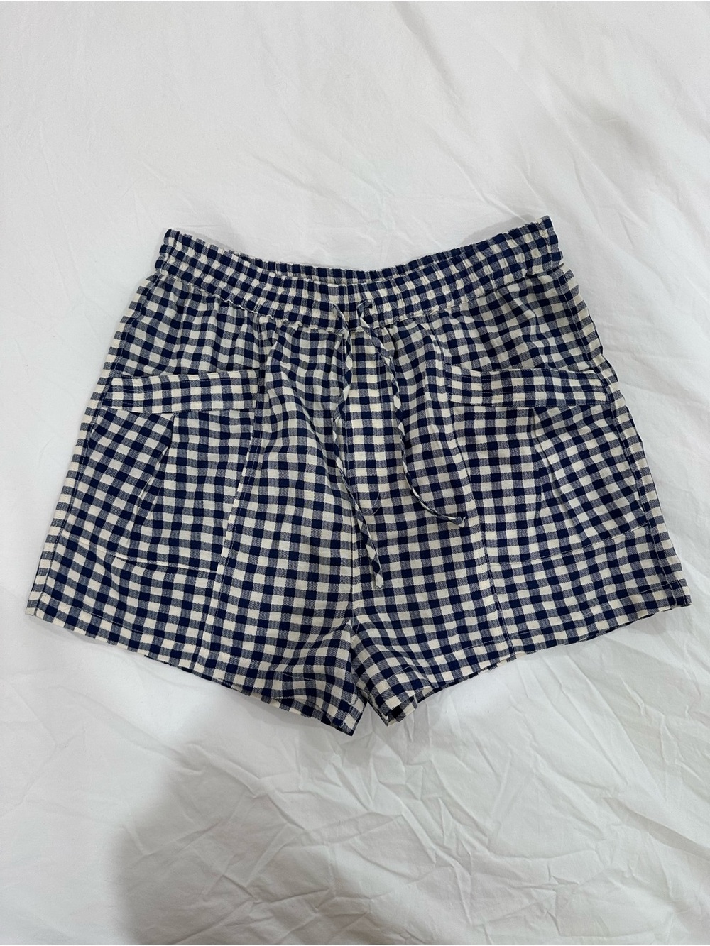 Bila Navy and White Gingham High Waist Shorts